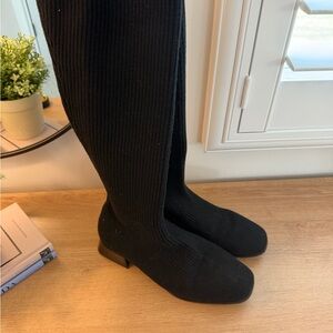 Vivaia Black Ribbed Knit Knee-High Sock Boots